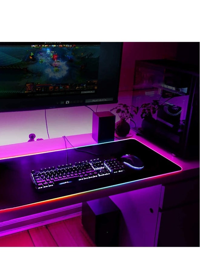 RGB Gaming Mouse Pad, Extended Large Led Mousepads Non Slip Rubber Base with 14 Lighting Modes Computer Keyboard Mat, Soft and Waterproof Surface, Enhance Your Computer Gaming Experience