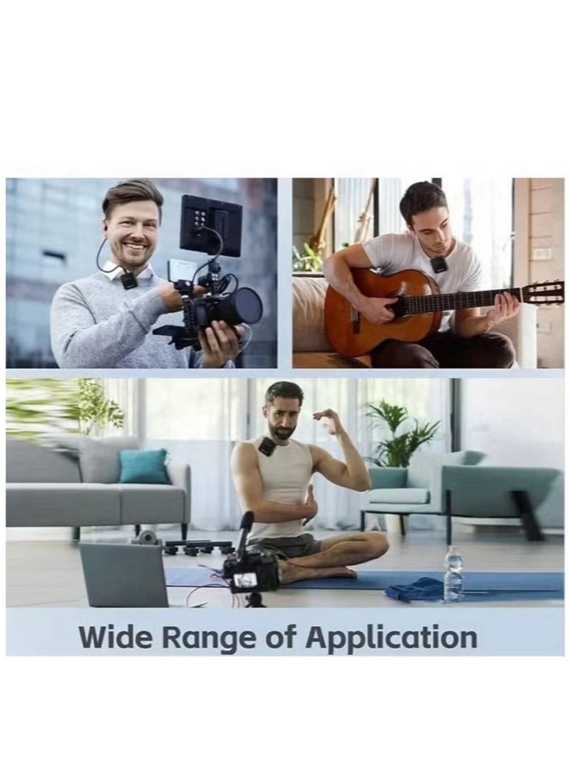F11-2 Wireless Tie Mic with Two Microphones Compatible Android/iOS Plug-Play Mini Micro Wireless Noise Reduction for Live and Record Videos