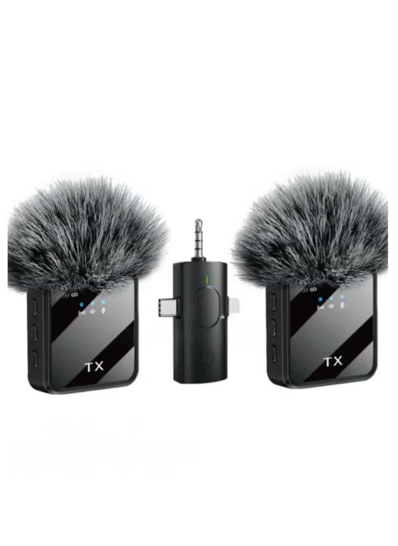 F11-2 Wireless Tie Mic with Two Microphones Compatible Android/iOS Plug-Play Mini Micro Wireless Noise Reduction for Live and Record Videos