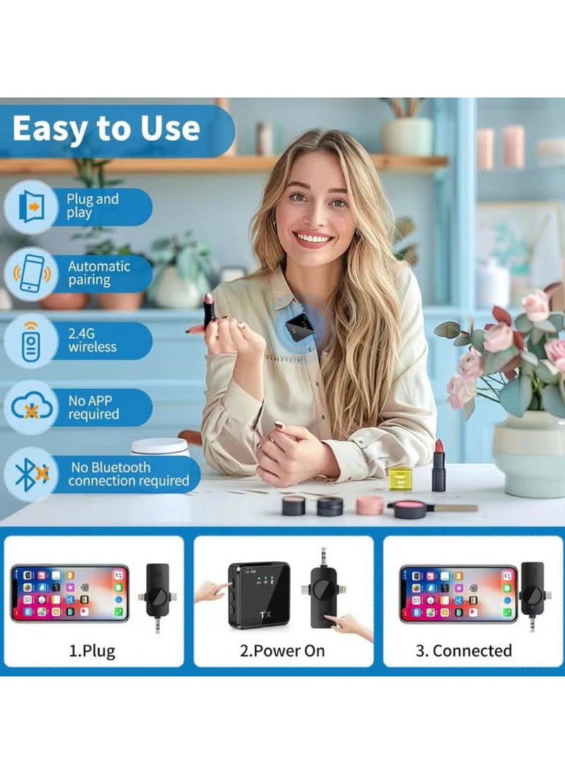 F11-2 Wireless Tie Mic with Two Microphones Compatible Android/iOS Plug-Play Mini Micro Wireless Noise Reduction for Live and Record Videos