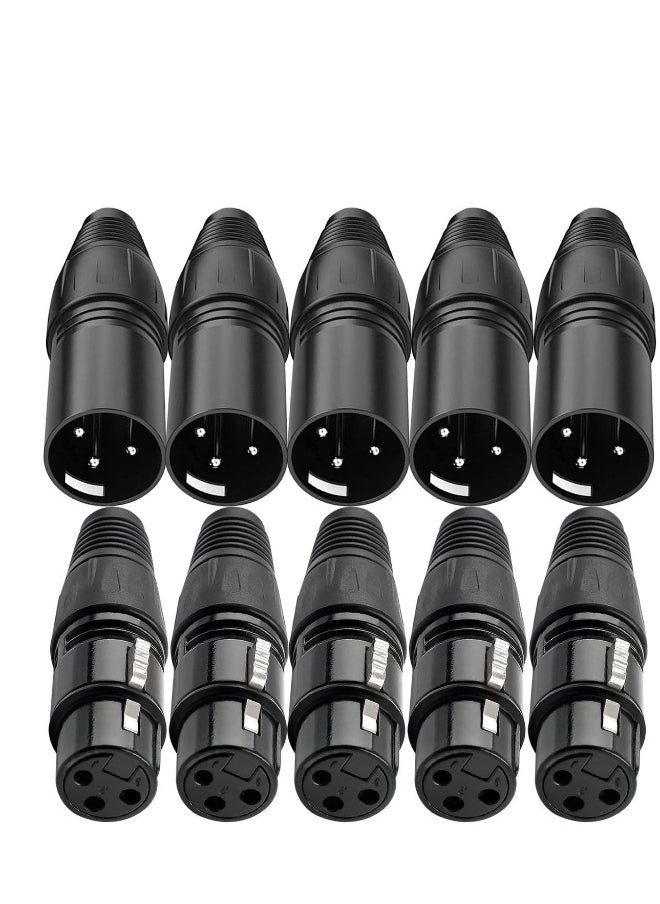 10 PCS XLR Connector, 5 Male and 5 Female XLR Mic Microphone Connector, 3 Pins Ultra-Low Noise Microphone and High Conductivity Audio Socket