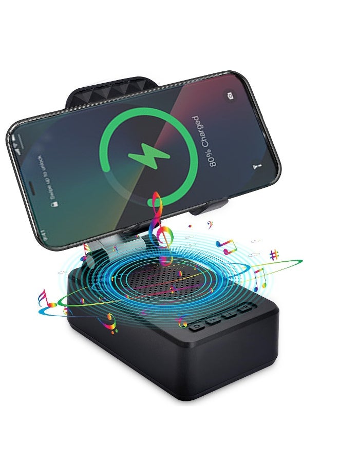 SYOSI, Bluetooth Speaker Cell Phone Stand 2-in-1, HD Surround Sound, Adjustable Phone Holder, Compatible with Phones and Tablets, Gifts for Women Men