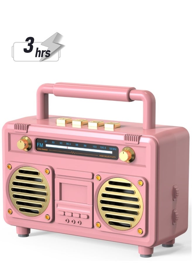 Mini Retro Bluetooth Speaker, Portable Bluetooth Stereo Speaker, Small Vintage Wireless Speaker Support TF Card - USB, for Travel, Home, Beach, Kitchen for Android/iOS Devices (Pink)