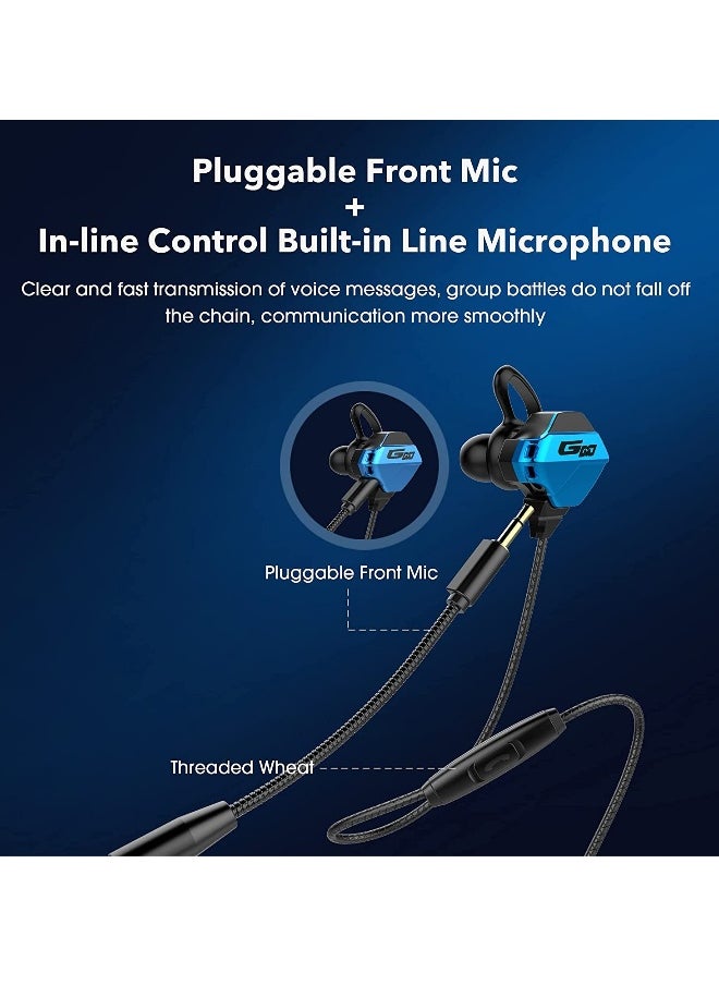 Gaming Earbuds with Microphone, Stereo Wired Headphones for Computer Gamer in-Ear Headphones with Detachable Mic for PS 5 Video Game E-Sport Earphone with 3.5mm Jack (Blue)