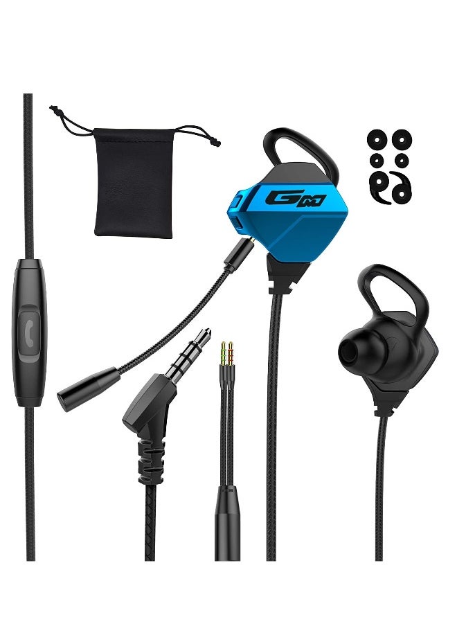 Gaming Earbuds with Microphone, Stereo Wired Headphones for Computer Gamer in-Ear Headphones with Detachable Mic for PS 5 Video Game E-Sport Earphone with 3.5mm Jack (Blue)