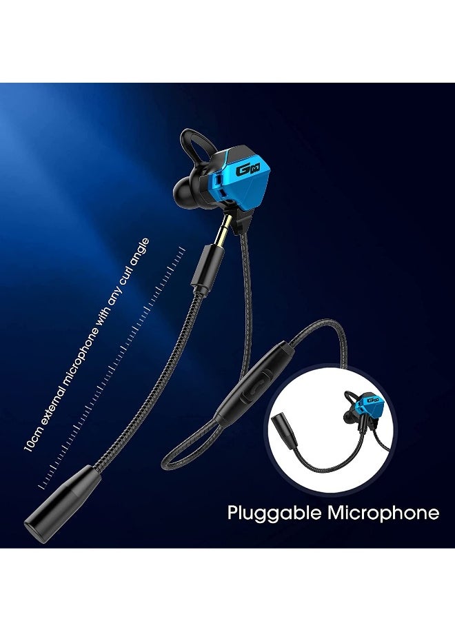 Gaming Earbuds with Microphone, Stereo Wired Headphones for Computer Gamer in-Ear Headphones with Detachable Mic for PS 5 Video Game E-Sport Earphone with 3.5mm Jack (Blue)
