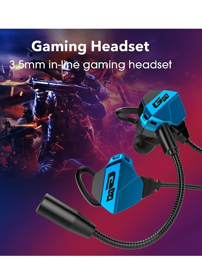 Gaming Earbuds with Microphone, Stereo Wired Headphones for Computer Gamer in-Ear Headphones with Detachable Mic for PS 5 Video Game E-Sport Earphone with 3.5mm Jack (Blue)