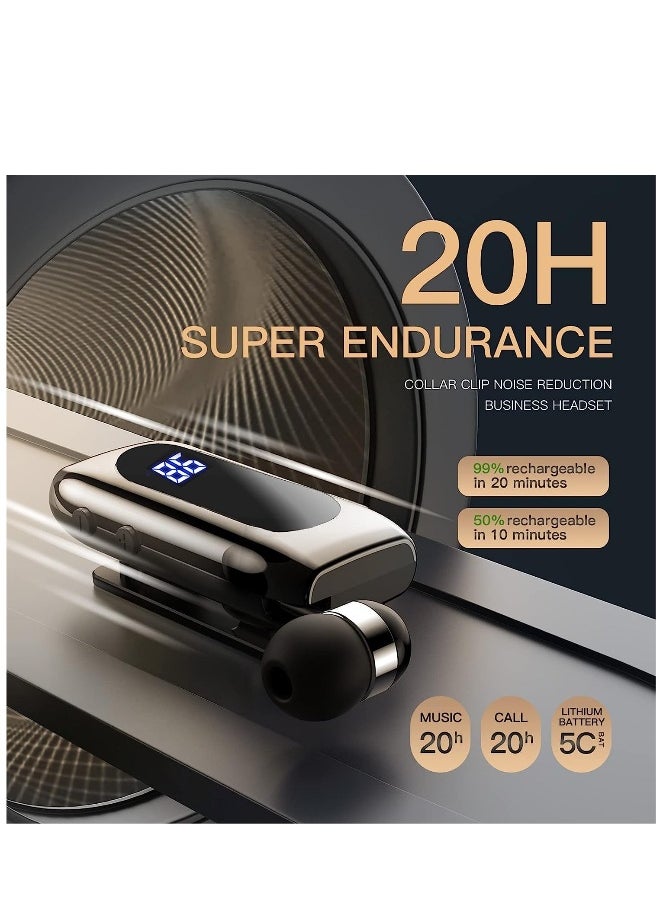 Retractable Bluetooth Headphones Collar Clip Bluetooth Headsets Wireless Earphone Display Quick Charger Handsfree Earbuds v5.2 with Microphone for Cell Phone (Gold)
