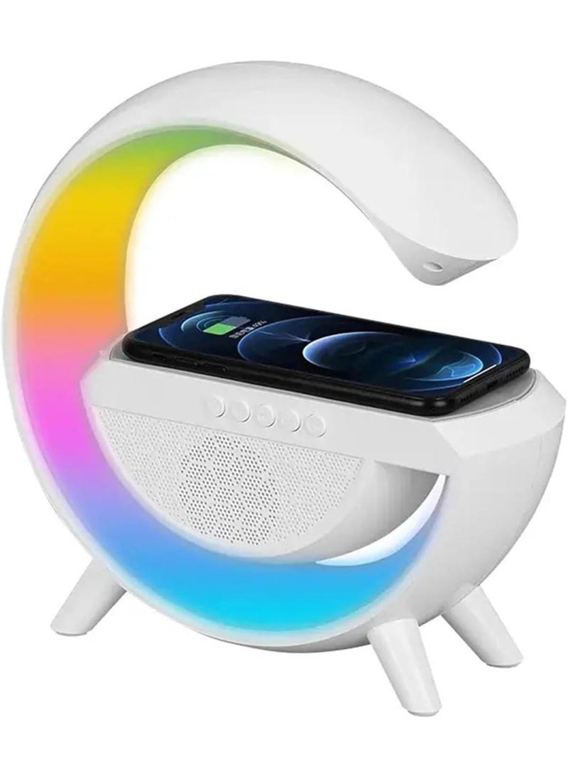 Bluetooth Audio Night Light G Shaped Speaker with Wireless Charger Stereo Surround Bass Music Box for Bedroom, for Teenage Girls Boy Men Women White