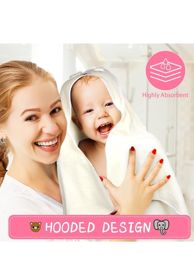 Baby Bath Towel,4 Pcs 31.5 x 31.5 Inch and Baby Washcloths Soft Microfiber Coral Fleece Absorbent Hooded Towel for Newborn Baby Infant Toddler Shower Gift Supplies