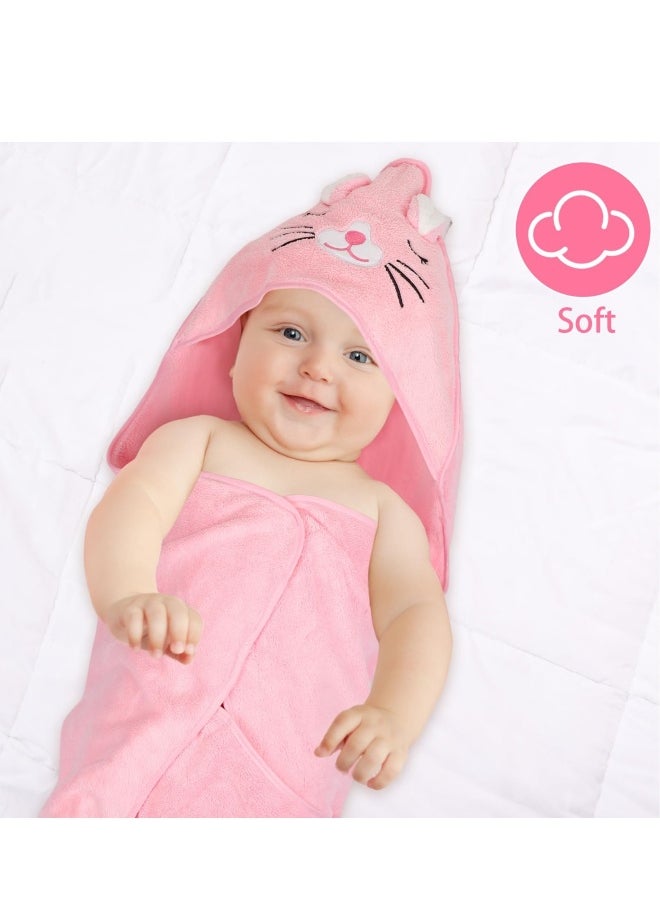 Baby Bath Towel,4 Pcs 31.5 x 31.5 Inch and Baby Washcloths Soft Microfiber Coral Fleece Absorbent Hooded Towel for Newborn Baby Infant Toddler Shower Gift Supplies