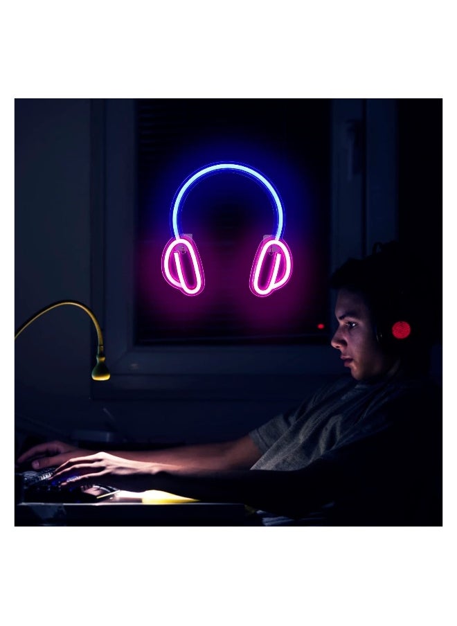 Headset Neon Sign, SYOSI Gaming Headset Neon Light Sign Cute Neon Light for Gaming Room Accessories, Boys Bedroom, Childrens' Day or Birthday Gift (Blue and Pink)
