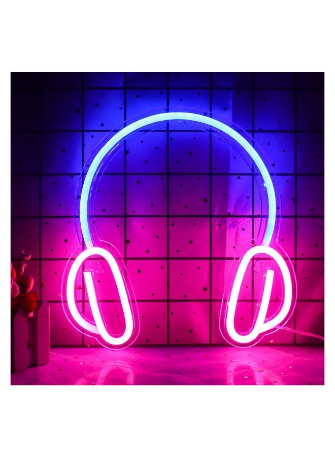 Headset Neon Sign, SYOSI Gaming Headset Neon Light Sign Cute Neon Light for Gaming Room Accessories, Boys Bedroom, Childrens' Day or Birthday Gift (Blue and Pink)