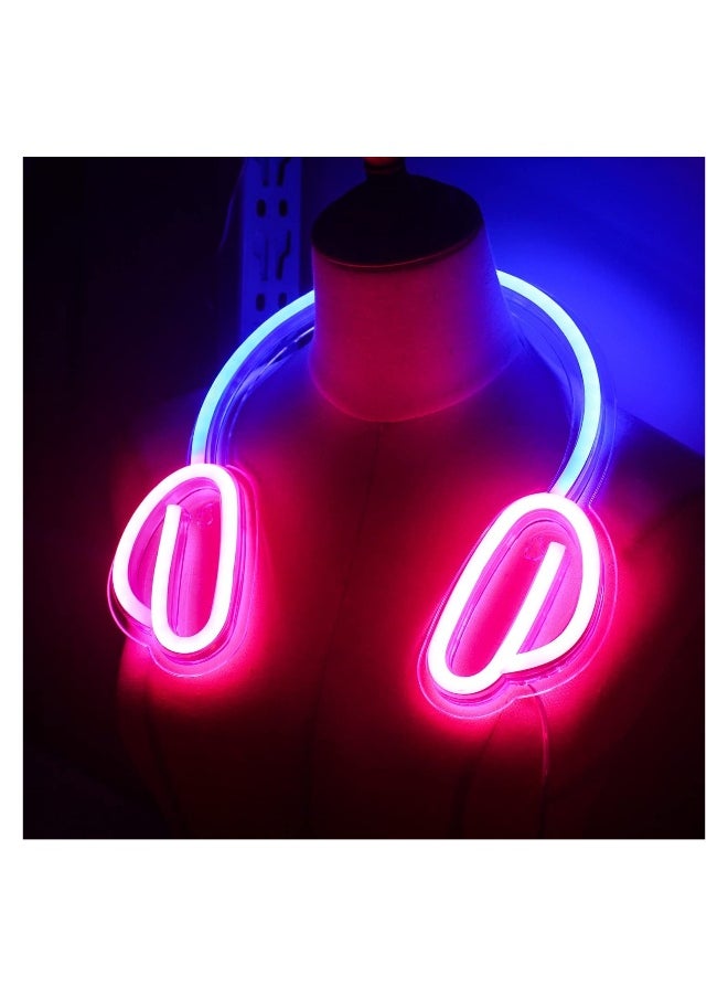 Headset Neon Sign, SYOSI Gaming Headset Neon Light Sign Cute Neon Light for Gaming Room Accessories, Boys Bedroom, Childrens' Day or Birthday Gift (Blue and Pink)