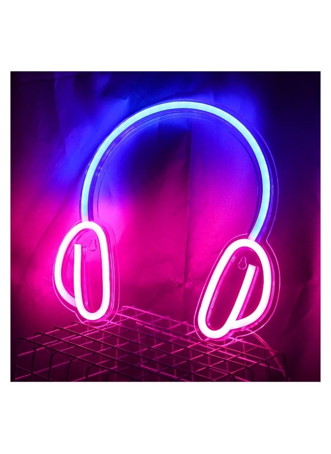 Headset Neon Sign, SYOSI Gaming Headset Neon Light Sign Cute Neon Light for Gaming Room Accessories, Boys Bedroom, Childrens' Day or Birthday Gift (Blue and Pink)