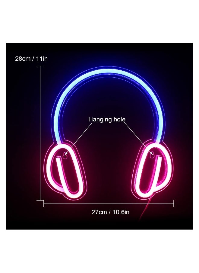 Headset Neon Sign, SYOSI Gaming Headset Neon Light Sign Cute Neon Light for Gaming Room Accessories, Boys Bedroom, Childrens' Day or Birthday Gift (Blue and Pink)