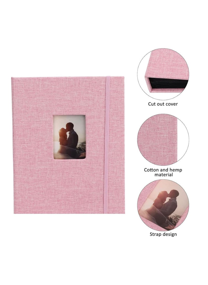 ZIKKON Mini Photo Album 208 Vertical Photos Natural Linen Cover Front Window Photo Album 2x3 Compatible with Fujifilm Instax Mini Film 7s 8 9 11 Polaroid 300 HP Sprocket Kpop PhotocardsPink