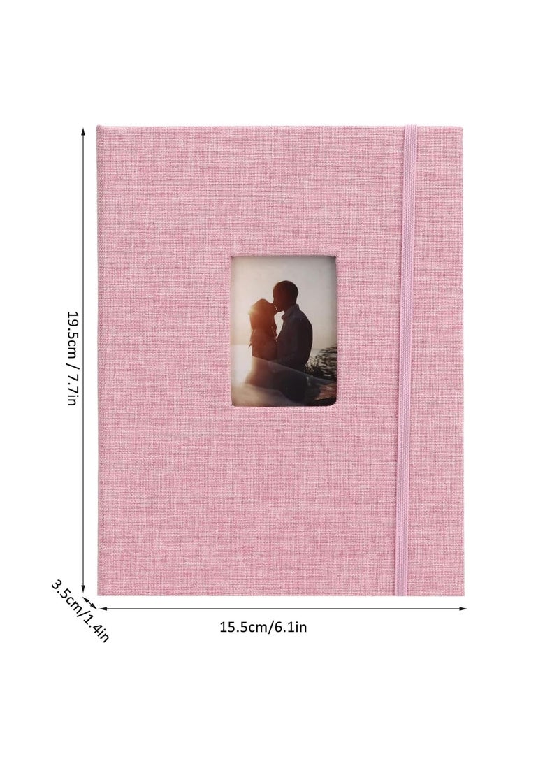 ZIKKON Mini Photo Album 208 Vertical Photos Natural Linen Cover Front Window Photo Album 2x3 Compatible with Fujifilm Instax Mini Film 7s 8 9 11 Polaroid 300 HP Sprocket Kpop PhotocardsPink