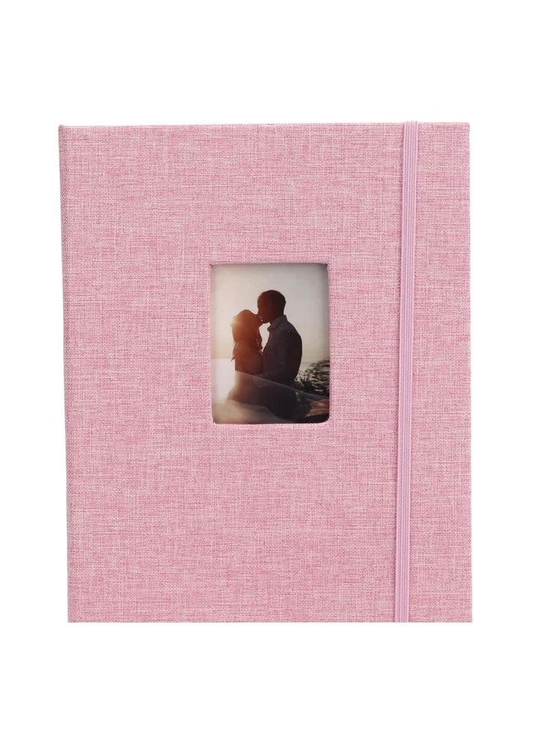 ZIKKON Mini Photo Album 208 Vertical Photos Natural Linen Cover Front Window Photo Album 2x3 Compatible with Fujifilm Instax Mini Film 7s 8 9 11 Polaroid 300 HP Sprocket Kpop PhotocardsPink