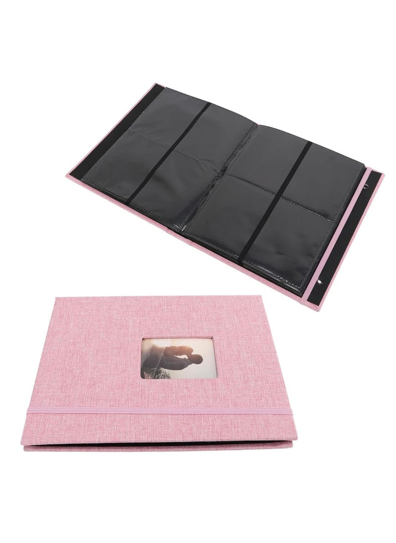 ZIKKON Mini Photo Album 208 Vertical Photos Natural Linen Cover Front Window Photo Album 2x3 Compatible with Fujifilm Instax Mini Film 7s 8 9 11 Polaroid 300 HP Sprocket Kpop PhotocardsPink