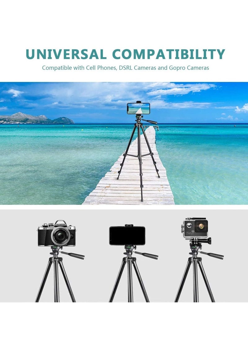 50 Extendable Cell Phone Tripod with Wireless Bluetooth Remote and Universal Phone Holder, Perfect for Video Recording/Selfies/Live Stream.