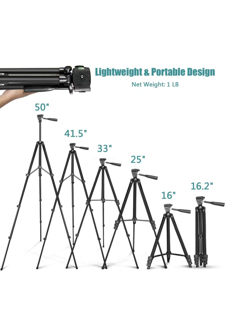 50 Extendable Cell Phone Tripod with Wireless Bluetooth Remote and Universal Phone Holder, Perfect for Video Recording/Selfies/Live Stream.