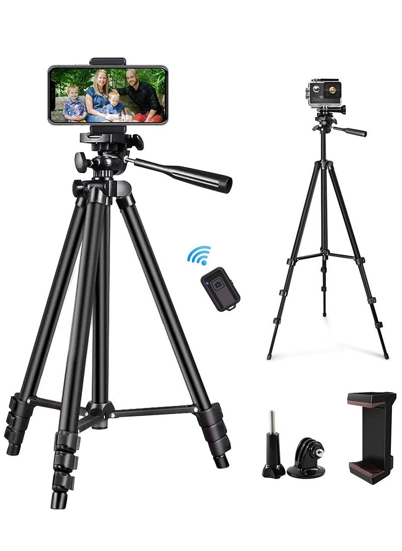 50 Extendable Cell Phone Tripod with Wireless Bluetooth Remote and Universal Phone Holder, Perfect for Video Recording/Selfies/Live Stream.