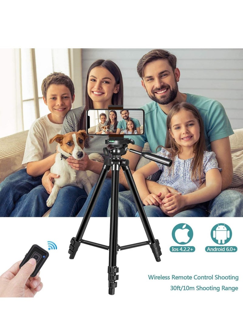 50 Extendable Cell Phone Tripod with Wireless Bluetooth Remote and Universal Phone Holder, Perfect for Video Recording/Selfies/Live Stream.