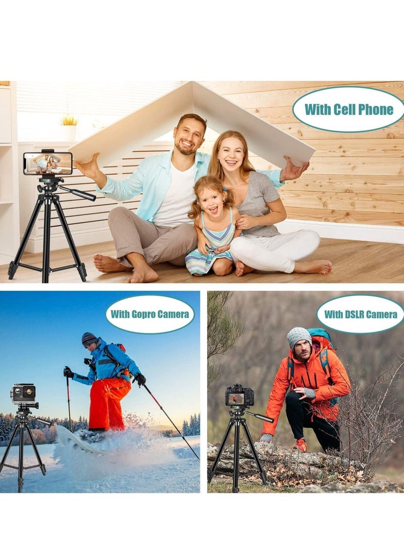 50 Extendable Cell Phone Tripod with Wireless Bluetooth Remote and Universal Phone Holder, Perfect for Video Recording/Selfies/Live Stream.