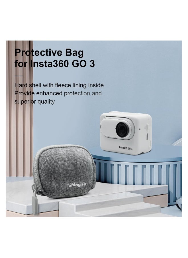 Small Carrying Case for Insta360 GO 3, Camera Accessories Kit Hard Protective Bag, Travel Bag Half Open Zipper Connectable to Selfie Stick Tripod, for Insta360 GO 3 Action Camera