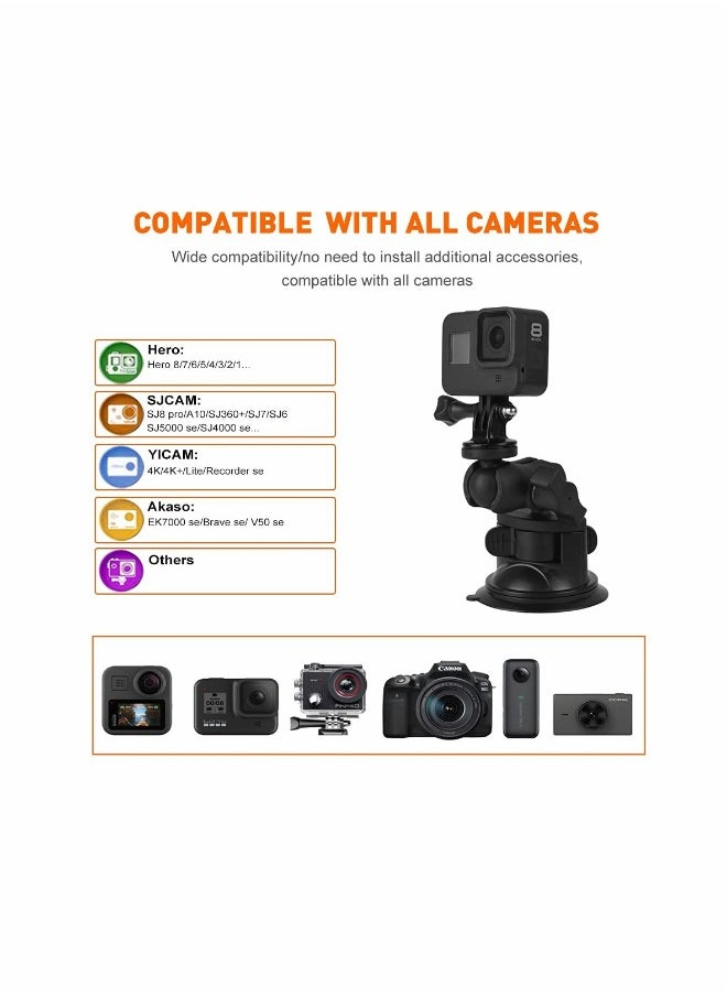 KASTWAVE Camera Car Windshield Suction Cup Mount Compatible with for GoPro Hero 10 9 8 7 6 5 Black 4 Session Insta360 for AKASO Campark DJI OSMO Action YI Action Camera Car Dash Cameras