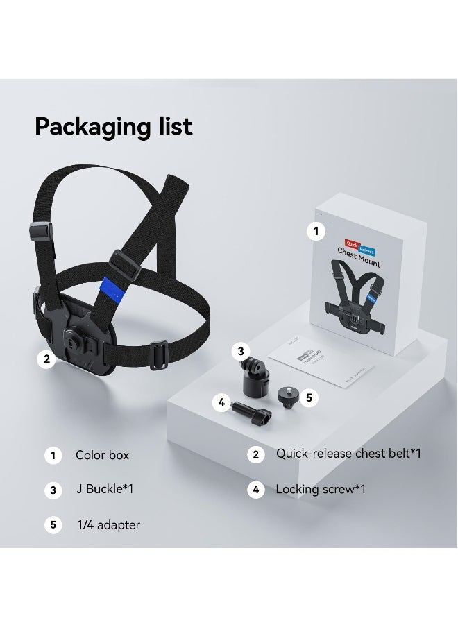 Chest Mount Harness Chest Strap with, Adjustable Chest Strap, Breathable Material, for DJI osmo and More Action Cameras