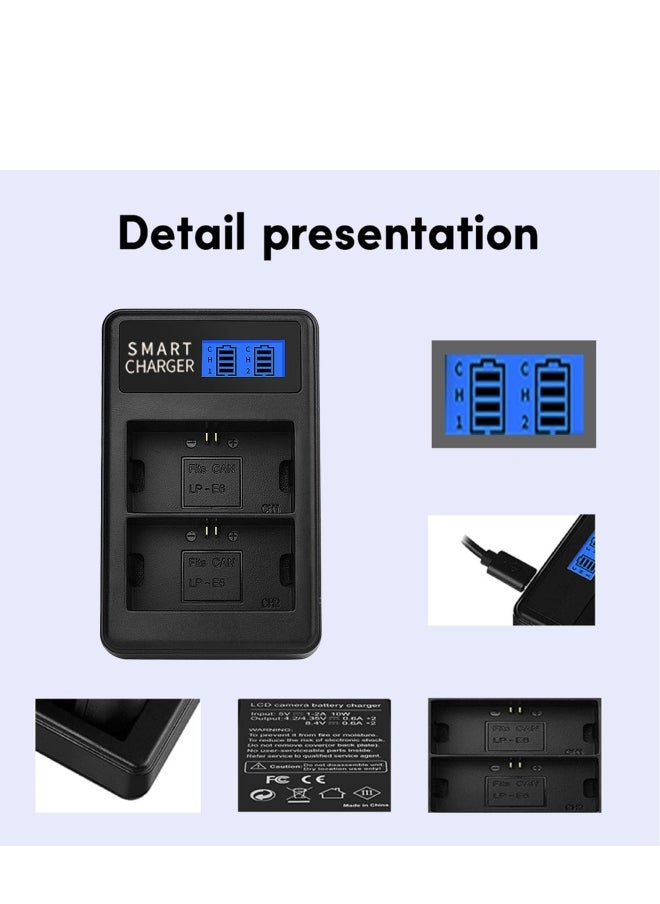 LCD USB LP-E6 Battery Charger, Replacement 5D Mark II 5D Mark III 5D Mark2 Camera, Battery Lightweight Camera Charger, for Travel and Outdoor
