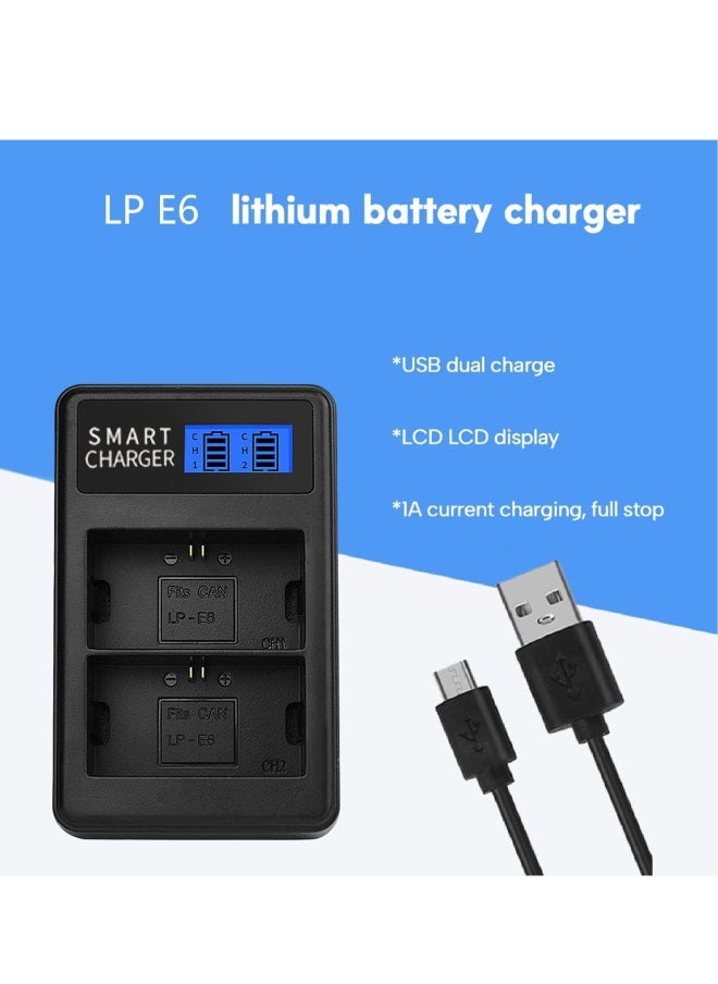 LCD USB LP-E6 Battery Charger, Replacement 5D Mark II 5D Mark III 5D Mark2 Camera, Battery Lightweight Camera Charger, for Travel and Outdoor