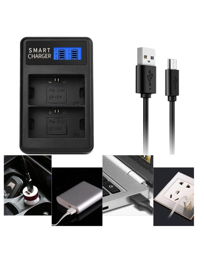 LCD USB LP-E6 Battery Charger, Replacement 5D Mark II 5D Mark III 5D Mark2 Camera, Battery Lightweight Camera Charger, for Travel and Outdoor