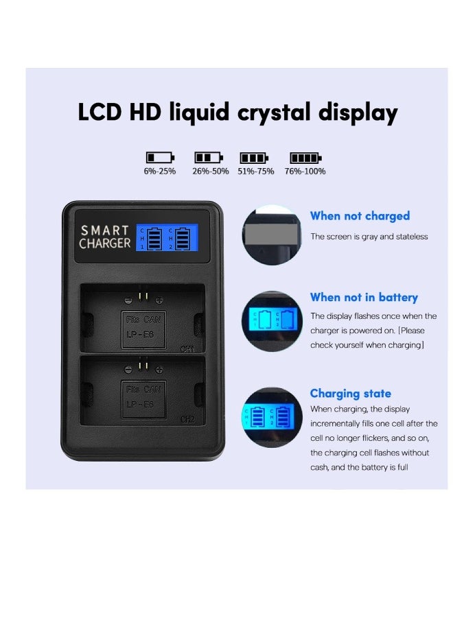 LCD USB LP-E6 Battery Charger, Replacement 5D Mark II 5D Mark III 5D Mark2 Camera, Battery Lightweight Camera Charger, for Travel and Outdoor
