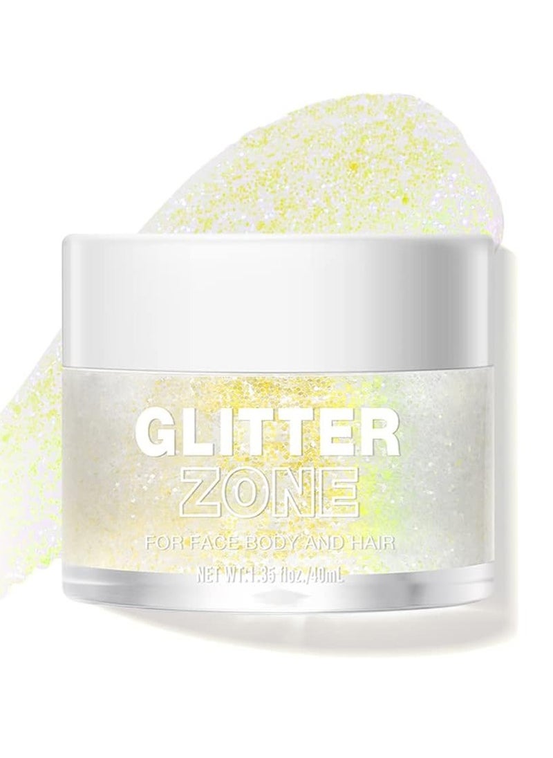 LANGMANNI Holographic Body Glitter Gel for Body, Face, Hair and Lip.Color Changing Glitter Gel Under Light. Vegan & Cruelty Free-1.35 oz