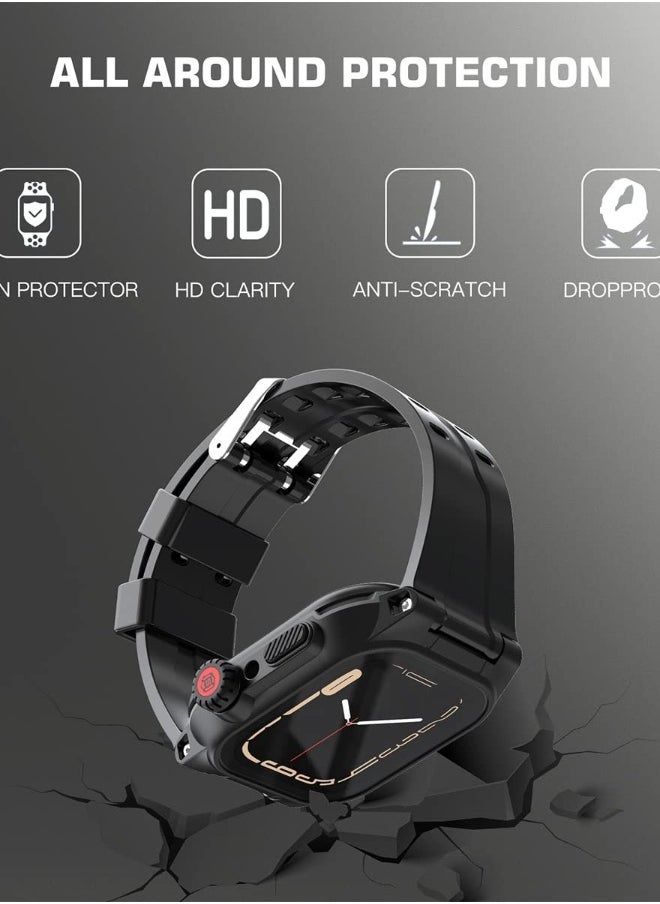 360° Full-Body Waterproof Case for Apple Watch Series 7 45mm - Shockproof, Dustproof, and Includes Screen Protector - Black Protective Cover for Apple Watch 45mm Series 7.