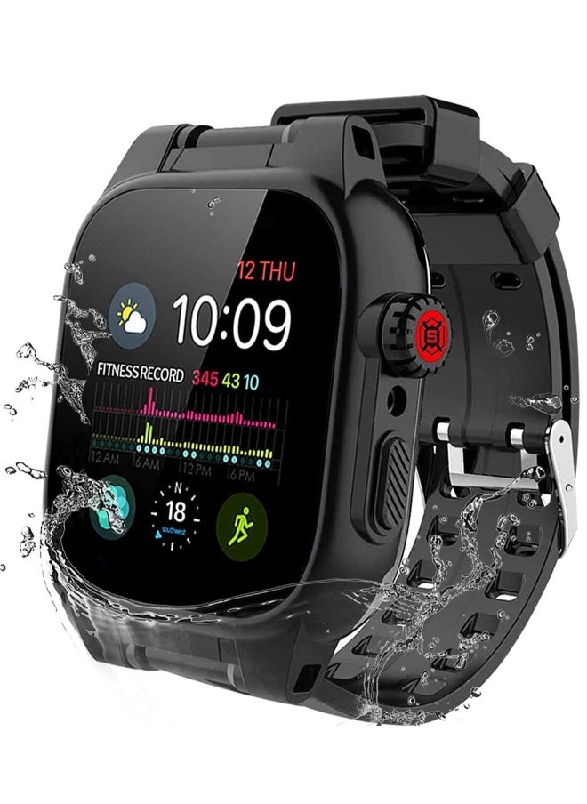 360° Full-Body Waterproof Case for Apple Watch Series 7 45mm - Shockproof, Dustproof, and Includes Screen Protector - Black Protective Cover for Apple Watch 45mm Series 7.