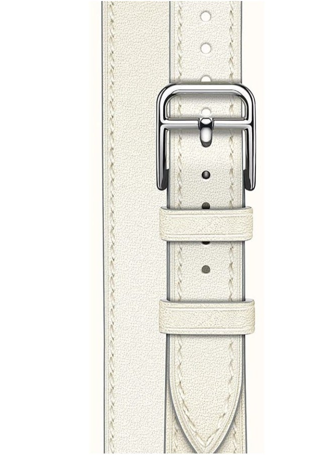 Leather Women Double Tour Slim Wristband, Compatible with Apple Watch Band 38/40/41mm 42/44/45mm for iWatch SE Series 7/6/5/4/3, White