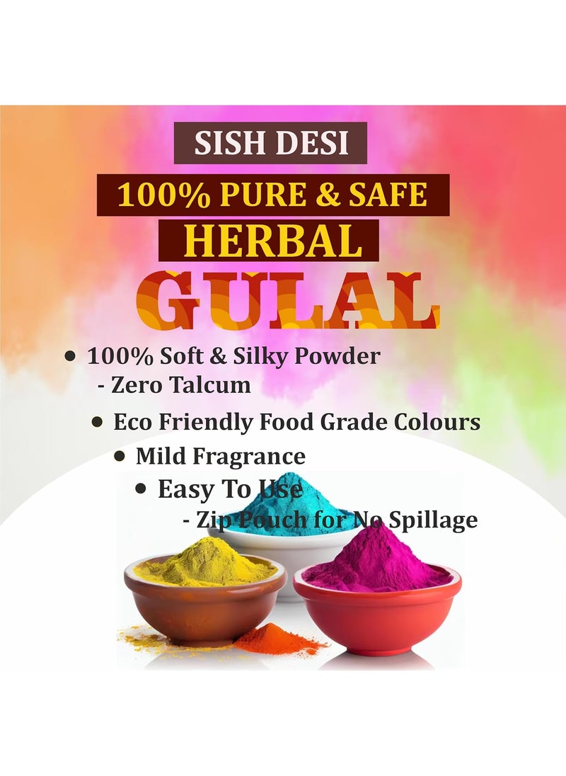 Sish Desi Holi Herbal Gulal Color 250g for Kids and Adults Natural Fragrance Soft Gulal with NonToxic Scent for Holi Parties and Puja Pack of 5 Colors