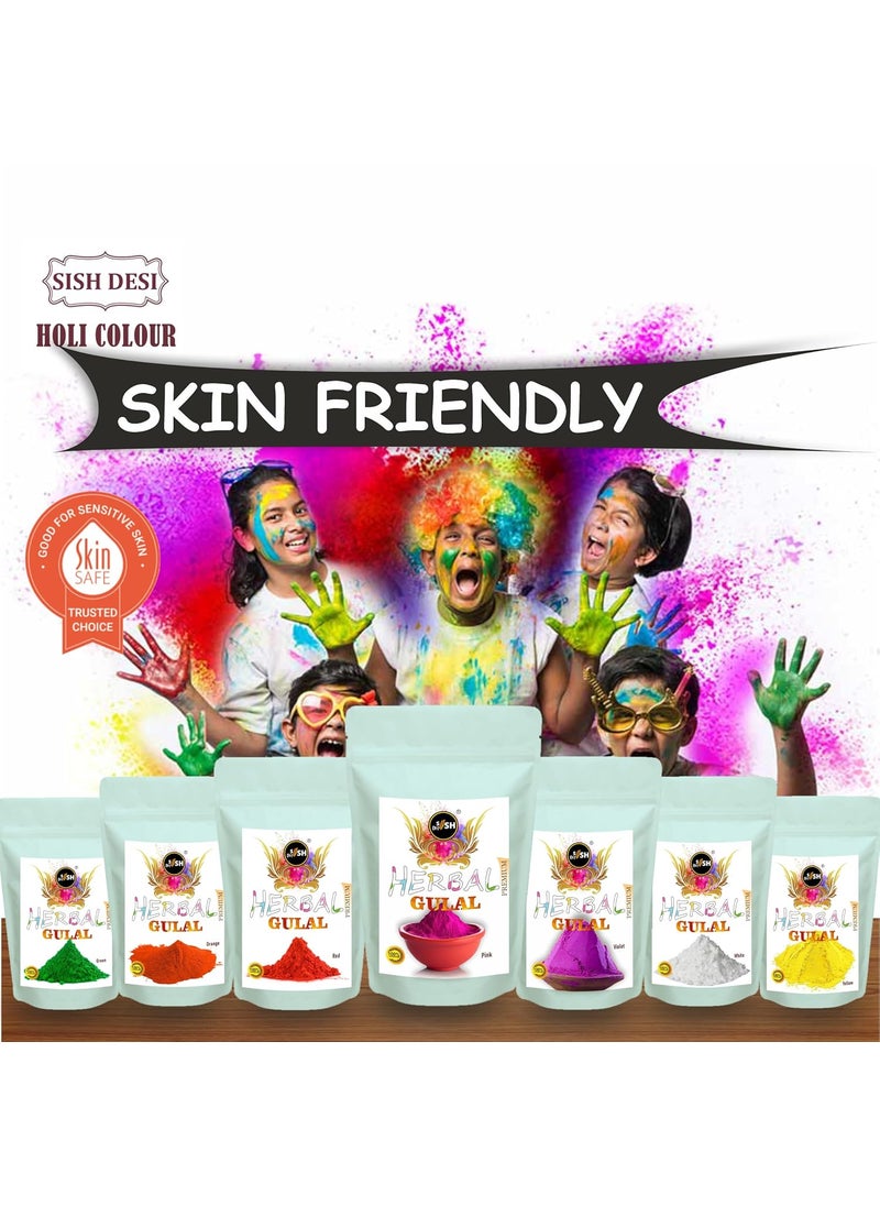 Sish Desi Holi Herbal Gulal Color 250g for Kids and Adults Natural Fragrance Soft Gulal with NonToxic Scent for Holi Parties and Puja Pack of 5 Colors