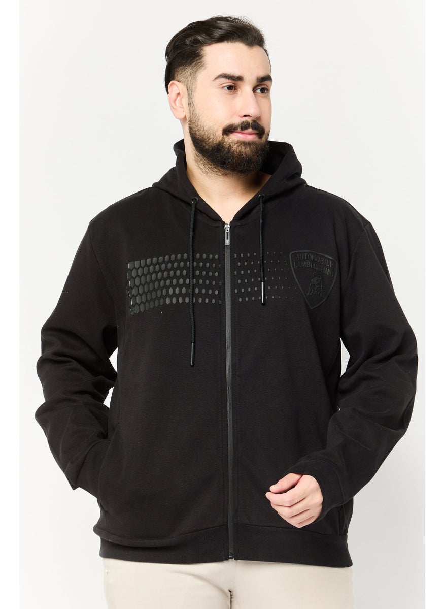 Men Brand Logo Long Sleeves Hoodie, Black