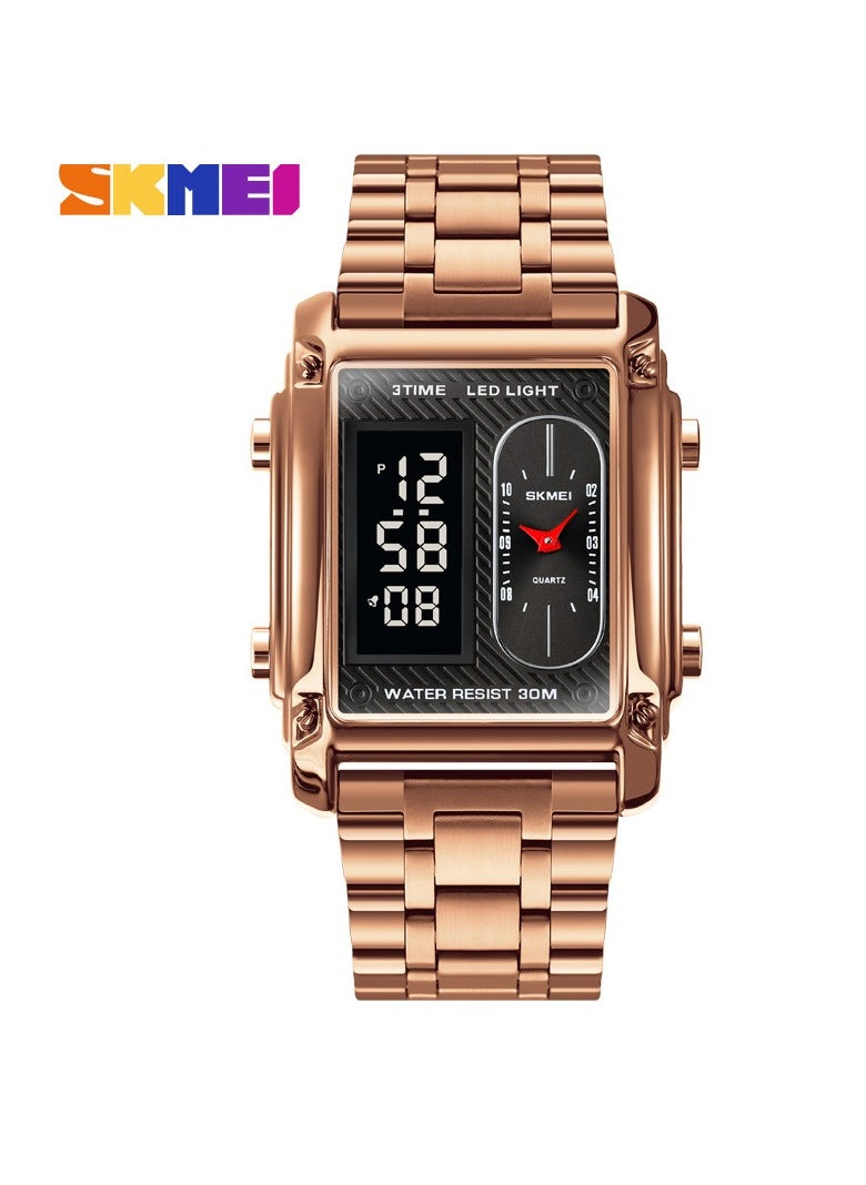 skmei square dual display luminous electronic rose gold watch