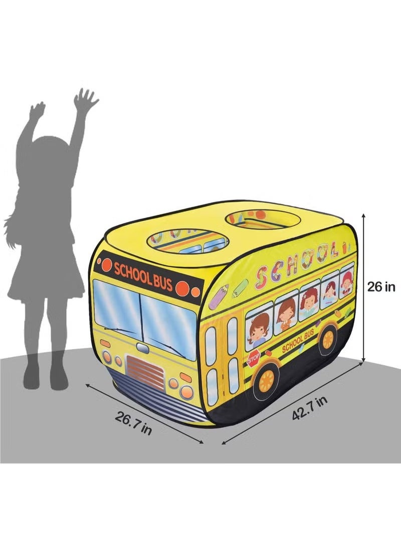 School Bus Pop Up Tent, for Toddlers 1-3 Indoor & Outdoor Playhouses Boy Birthday Gift