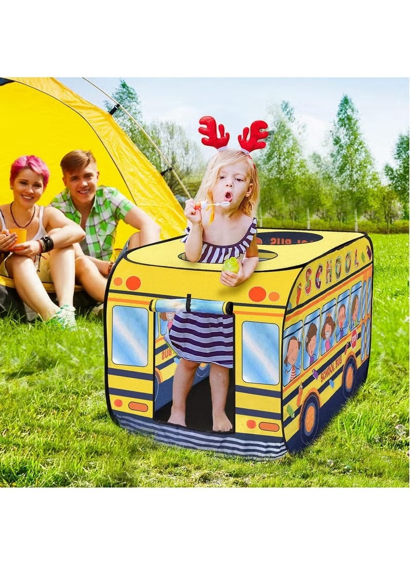 School Bus Pop Up Tent, for Toddlers 1-3 Indoor & Outdoor Playhouses Boy Birthday Gift