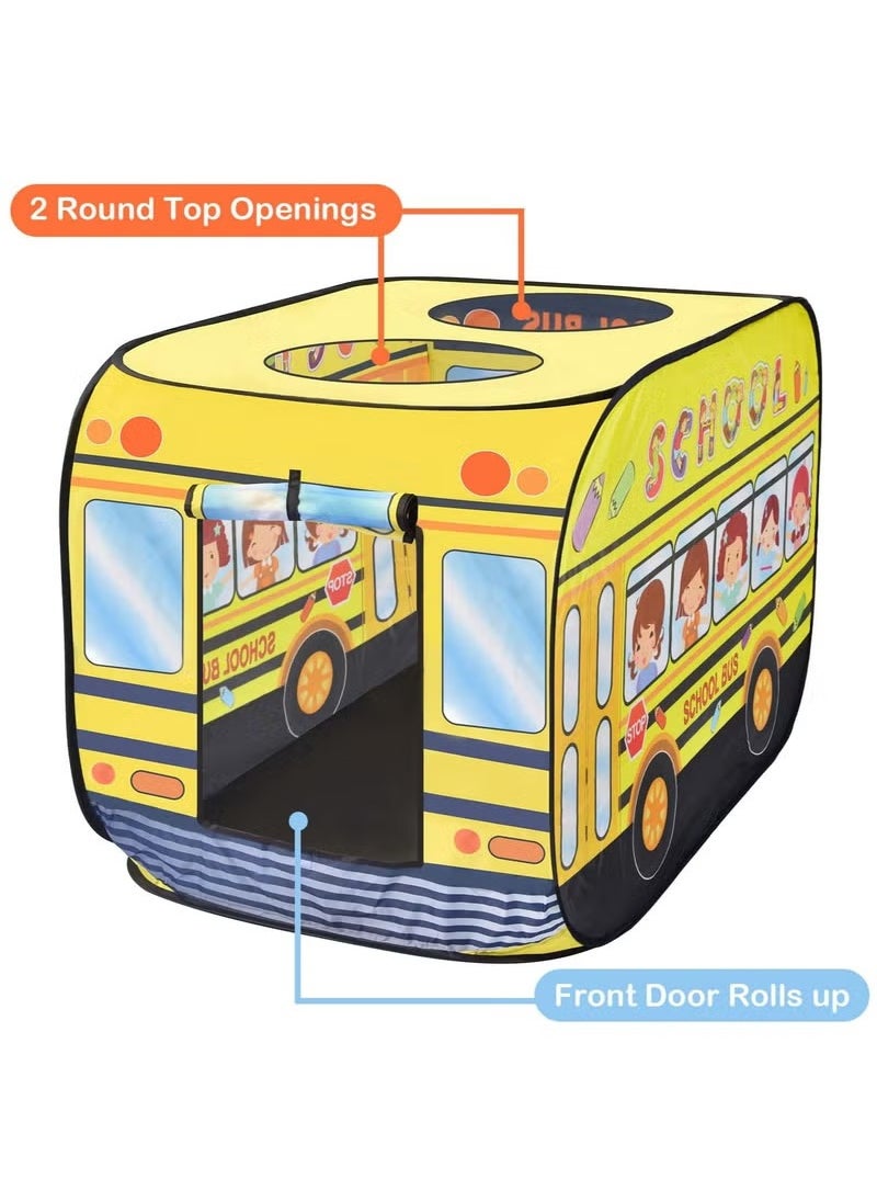 School Bus Pop Up Tent, for Toddlers 1-3 Indoor & Outdoor Playhouses Boy Birthday Gift