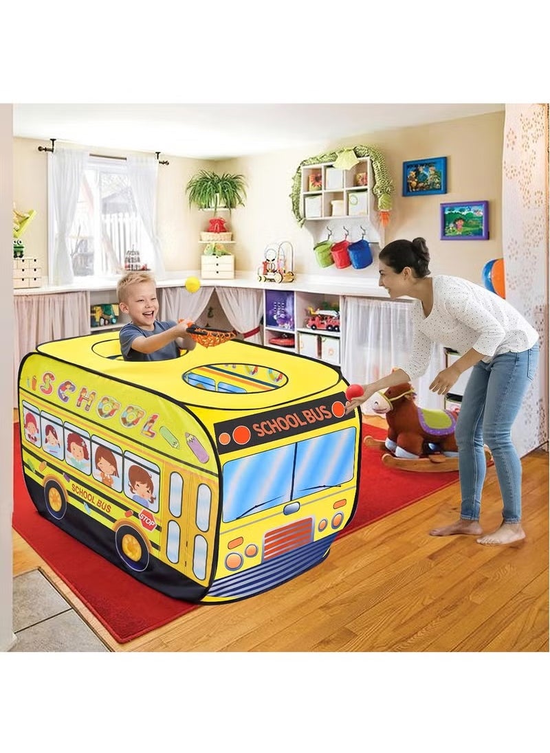 School Bus Pop Up Tent, for Toddlers 1-3 Indoor & Outdoor Playhouses Boy Birthday Gift