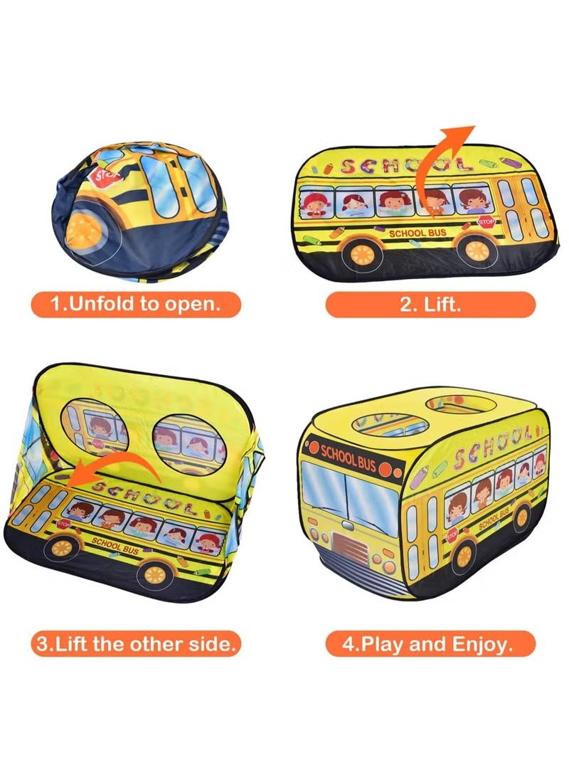 School Bus Pop Up Tent, for Toddlers 1-3 Indoor & Outdoor Playhouses Boy Birthday Gift