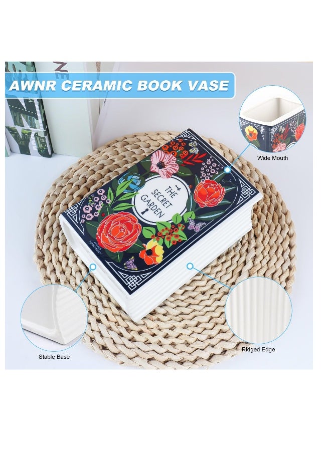 Book Flower Vase, Ceramic Book-Shaped Decorative Vase, Small Flower Vase for Home Decor, Cute Bookshelf Decoration, Creative Vase for Book Lovers, Modern Decorative Vase for Home and Office